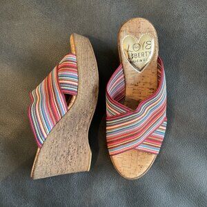 Love & Liberty Women’s Wedge Sandals colorful slip-on Size 8.5 Made In USA 🇺🇸